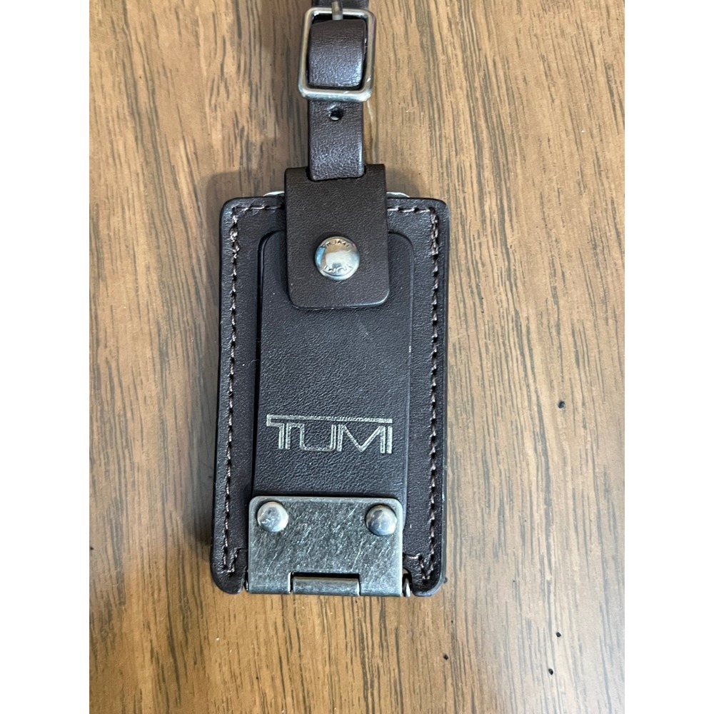 TUMI Luggage Tag Unisex Brown Leather ID Holder Travel Accessory